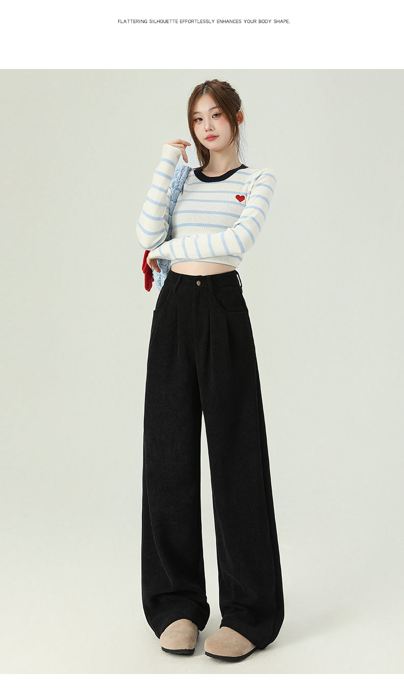 Maillard dark brown corduroy pants, new autumn/winter style, high-waisted, short-leg brown, casual pants.