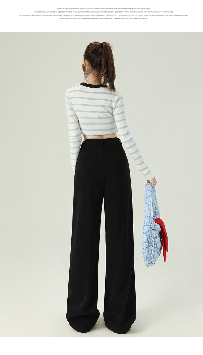 Maillard dark brown corduroy pants, new autumn/winter style, high-waisted, short-leg brown, casual pants.