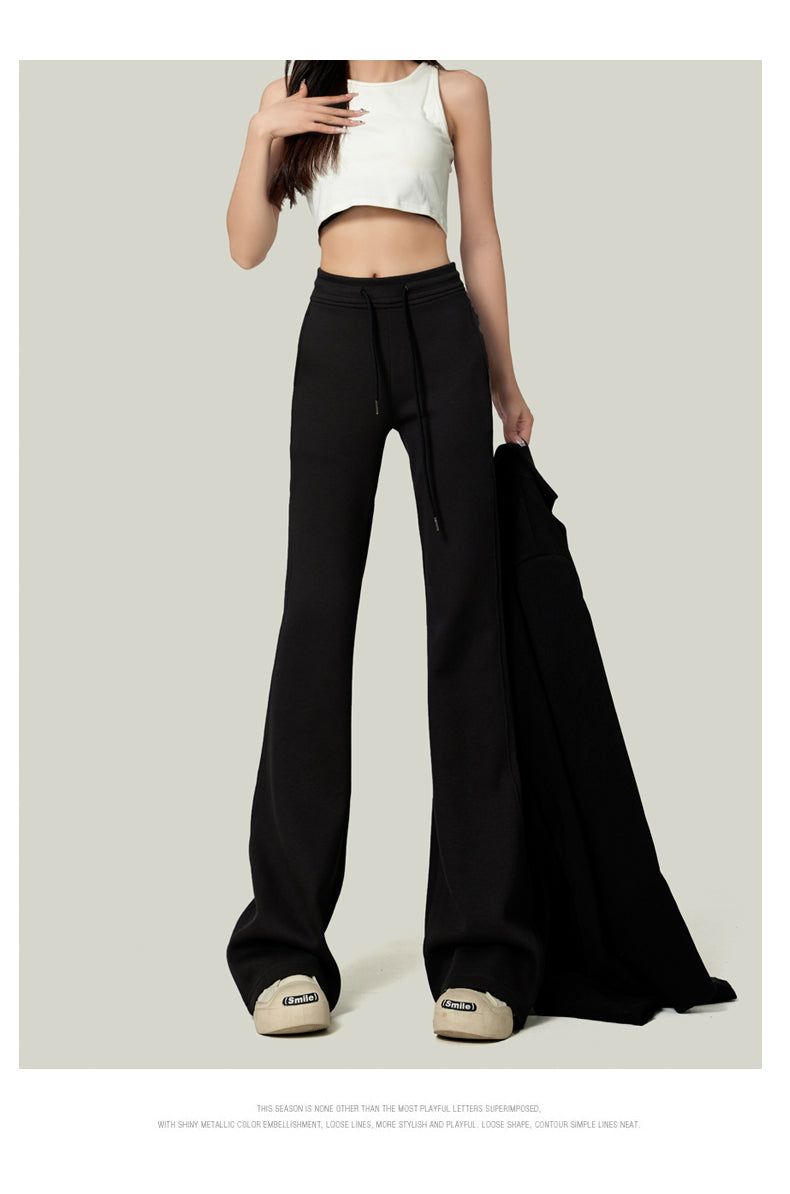 American retro gray flared sweatpants for women, spring/summer style, floor-length, sporty, casual, yoga pants