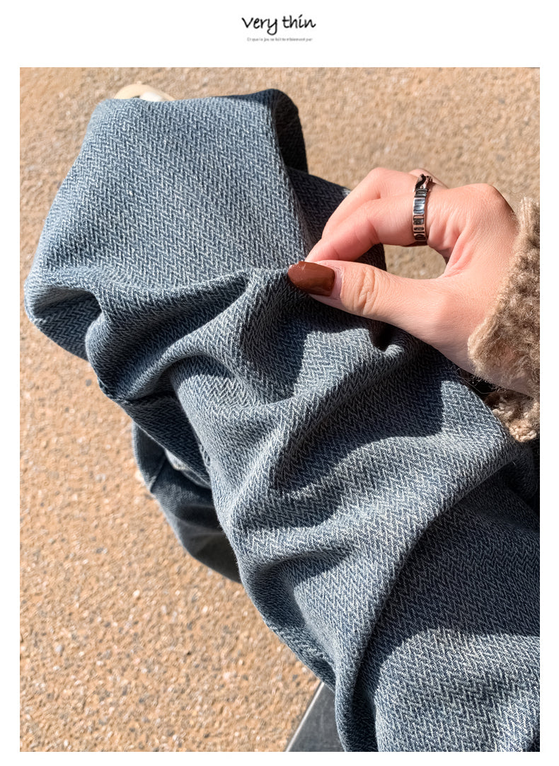 New style black and gray wide-leg jeans for women, American style, high-waisted, loose fit, slimming, straight leg, autumn and winter look.