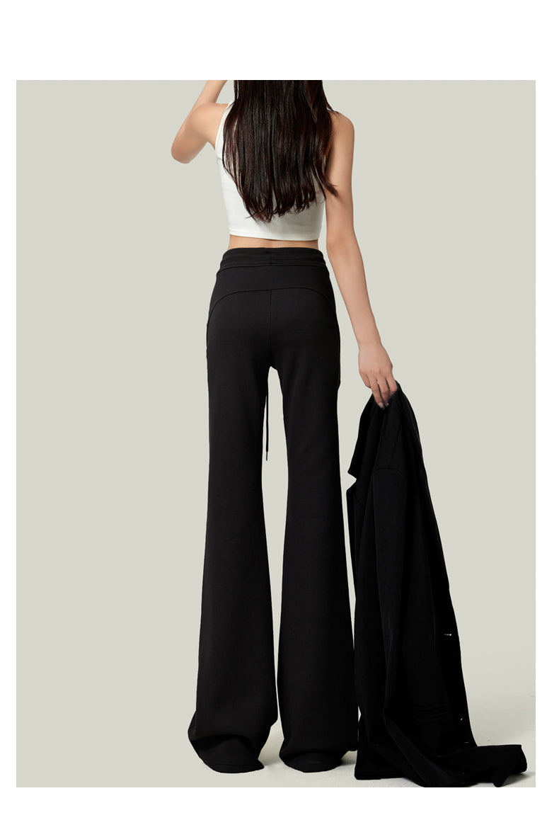 American retro gray flared sweatpants for women, spring/summer style, floor-length, sporty, casual, yoga pants