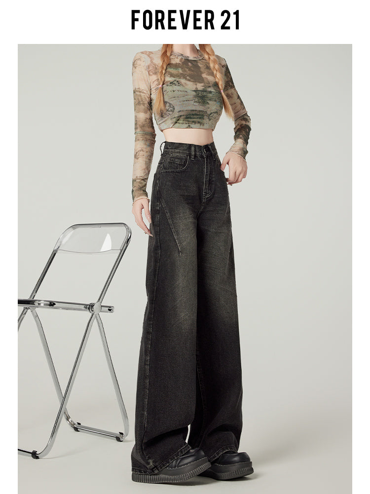 American retro high-waisted wide-leg jeans for women, sexy black loose-fitting slim-fit pear-shaped straight leg pants