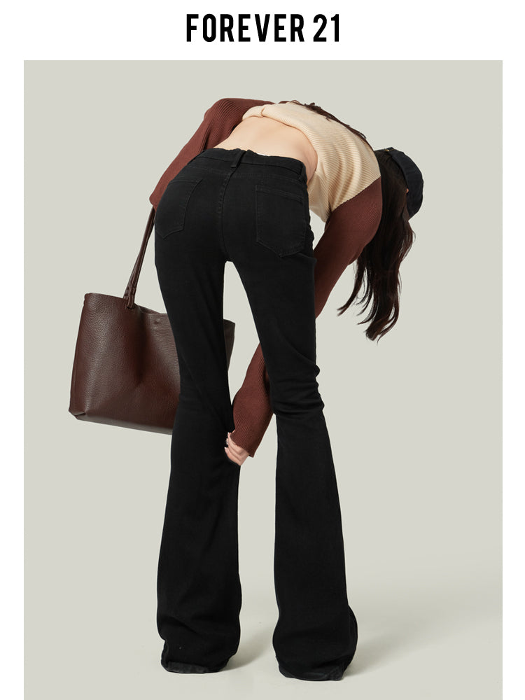 Women's Black Flared Jeans, 2020 New Style, High-Waisted, Stretch, Horse-Shaped Pants