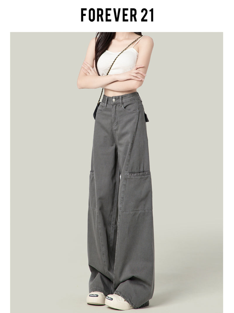 American-style wide-leg cargo pants, new retro high-waisted straight leg jeans for women.