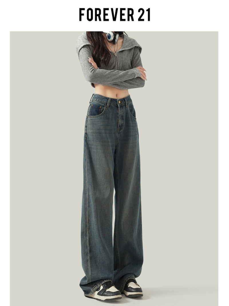 Cement gray straight leg jeans for women, new style, retro Hong Kong style, slimming, drapey wide leg pants