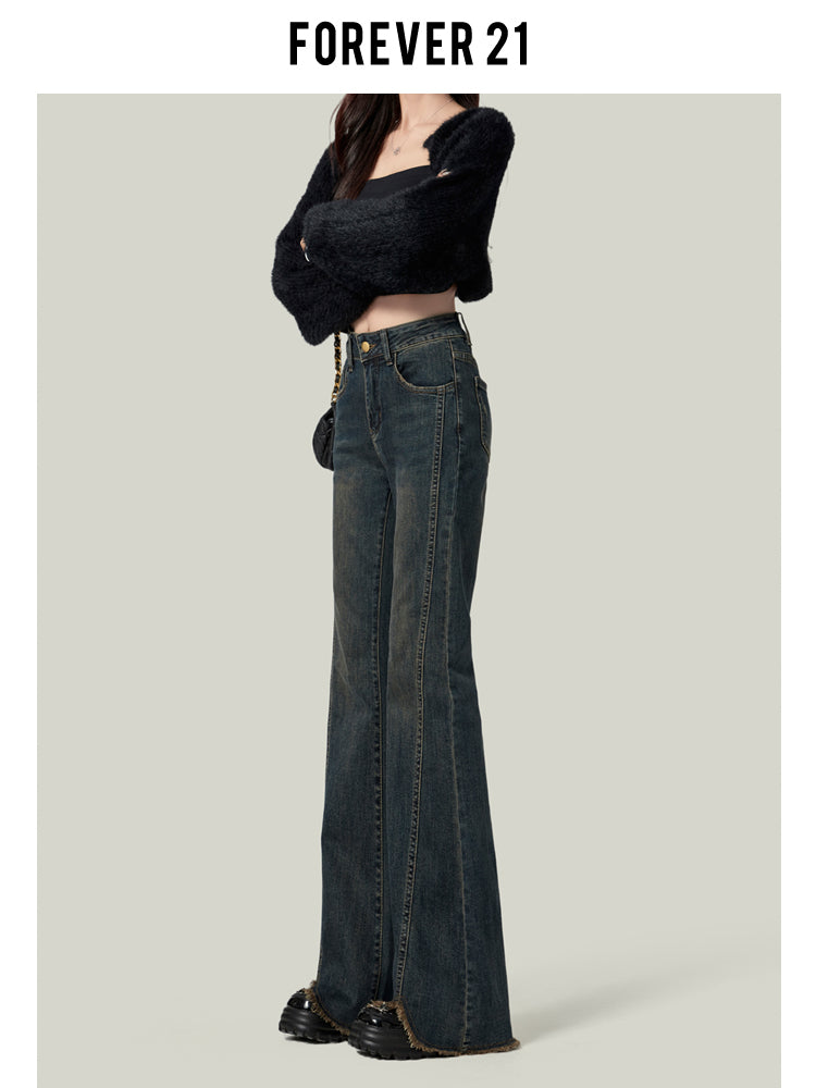 Retro American style high-waisted nano gray flared jeans for women, slimming, platform, floor-length trousers
