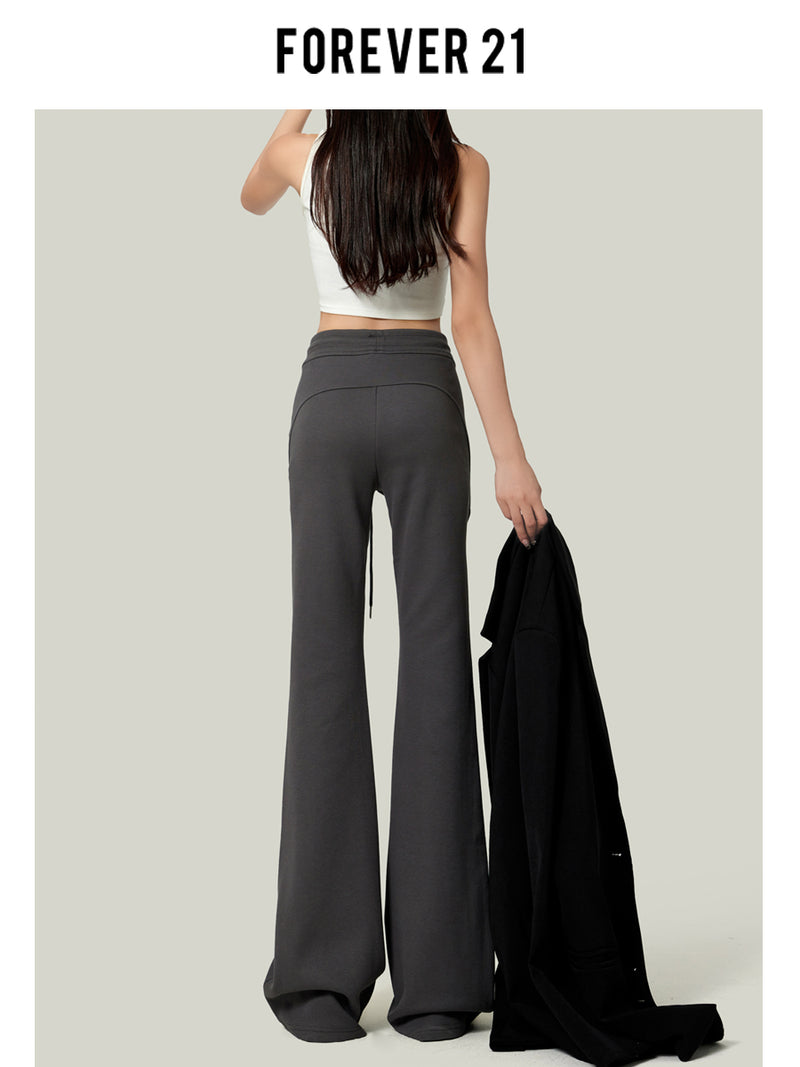 American retro gray flared sweatpants for women, spring/summer style, floor-length, sporty, casual, yoga pants