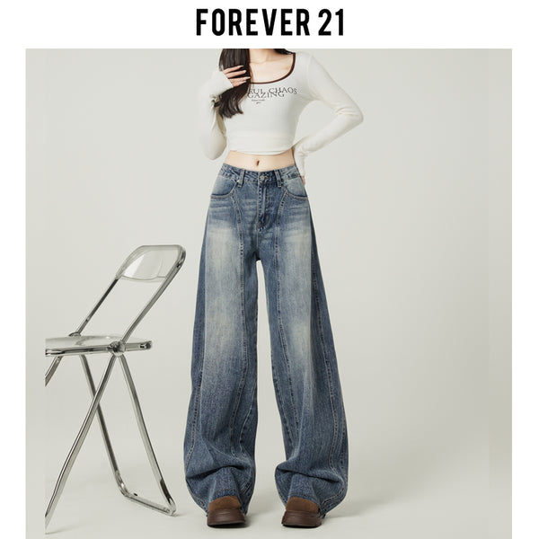 Retro blue high-street loose wide-leg jeans for women, American design, high waist and drape.