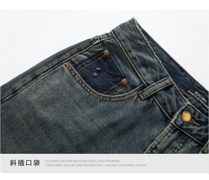 Cement gray straight leg jeans for women, new style, retro Hong Kong style, slimming, drapey wide leg pants