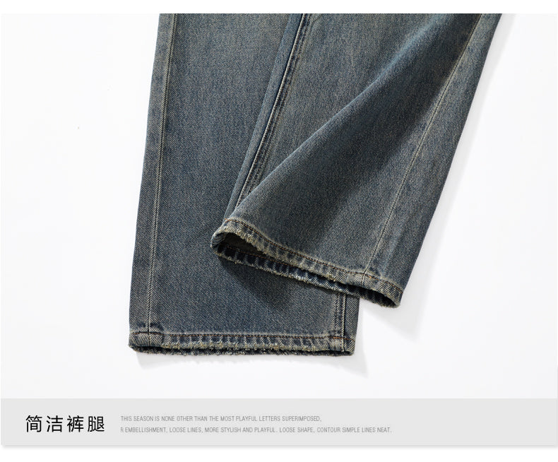 Cement gray straight leg jeans for women, new style, retro Hong Kong style, slimming, drapey wide leg pants