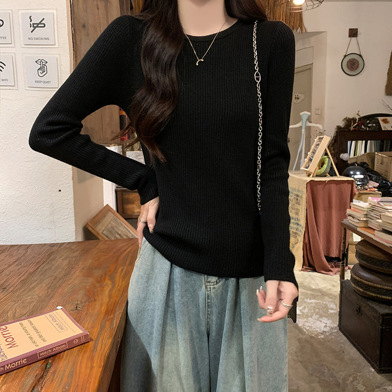 Autumn/Winter Half-High Neck Slim Fit Long Sleeve Base Knit Top Thick Fleece Warm White Sweater for Women