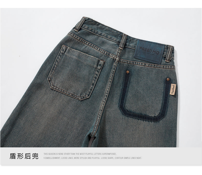 Cement gray straight leg jeans for women, new style, retro Hong Kong style, slimming, drapey wide leg pants