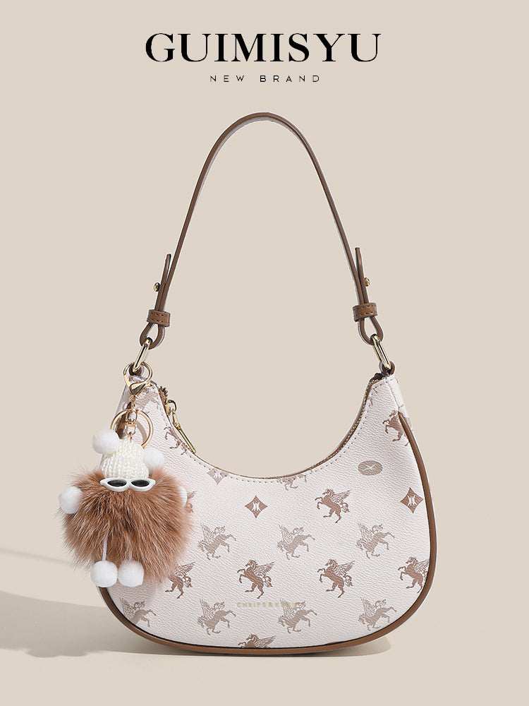 Original women's underarm bag, new spring/summer baguette bag for teenagers, niche crescent bag, high-end shoulder bag.