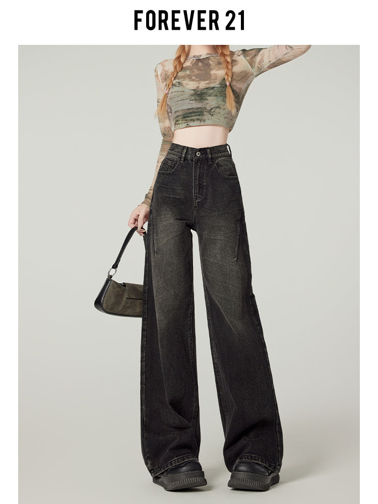 American retro high-waisted wide-leg jeans for women, sexy black loose-fitting slim-fit pear-shaped straight leg pants