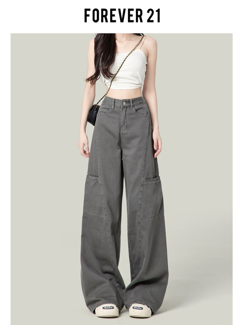 American-style wide-leg cargo pants, new retro high-waisted straight leg jeans for women.