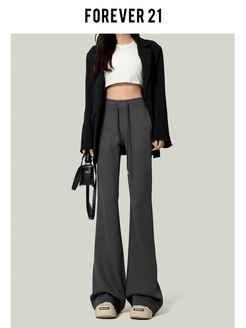 American retro gray flared sweatpants for women, spring/summer style, floor-length, sporty, casual, yoga pants