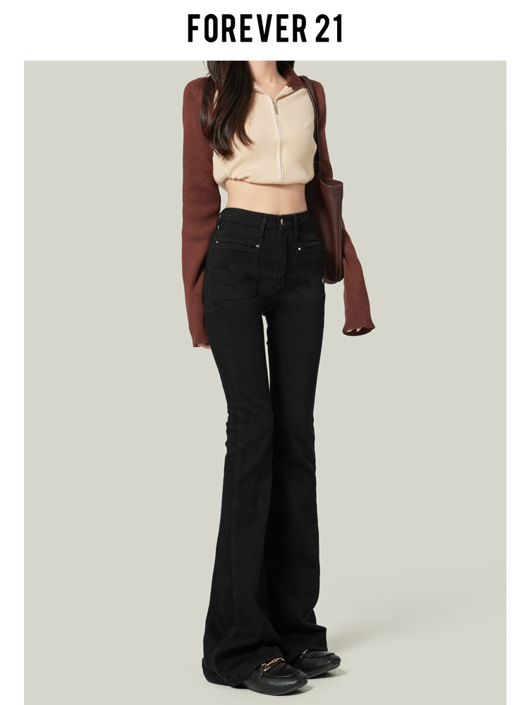 Women's Black Flared Jeans, 2020 New Style, High-Waisted, Stretch, Horse-Shaped Pants