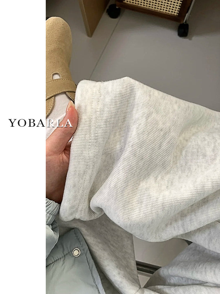 Snowflake Grey Straight Leg Casual Pants for Women, Plus Size, Autumn and Winter, Fleece Lined, Loose Fit, Slimming, Relaxed Style, Sporty Wide Leg Sweatpants