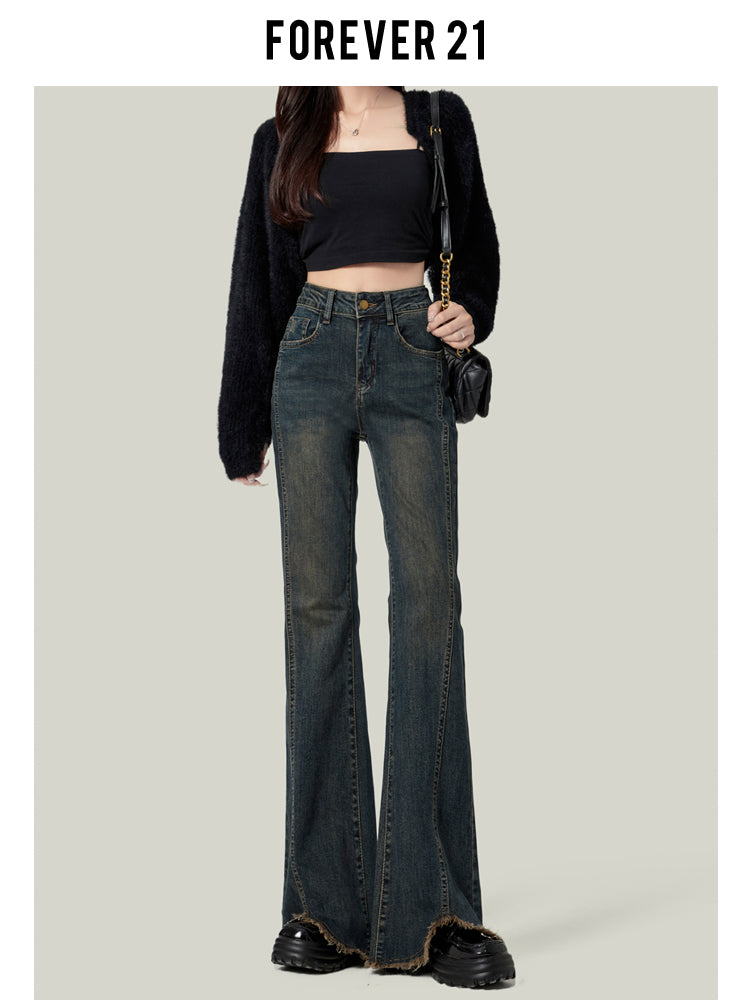 Retro American style high-waisted nano gray flared jeans for women, slimming, platform, floor-length trousers