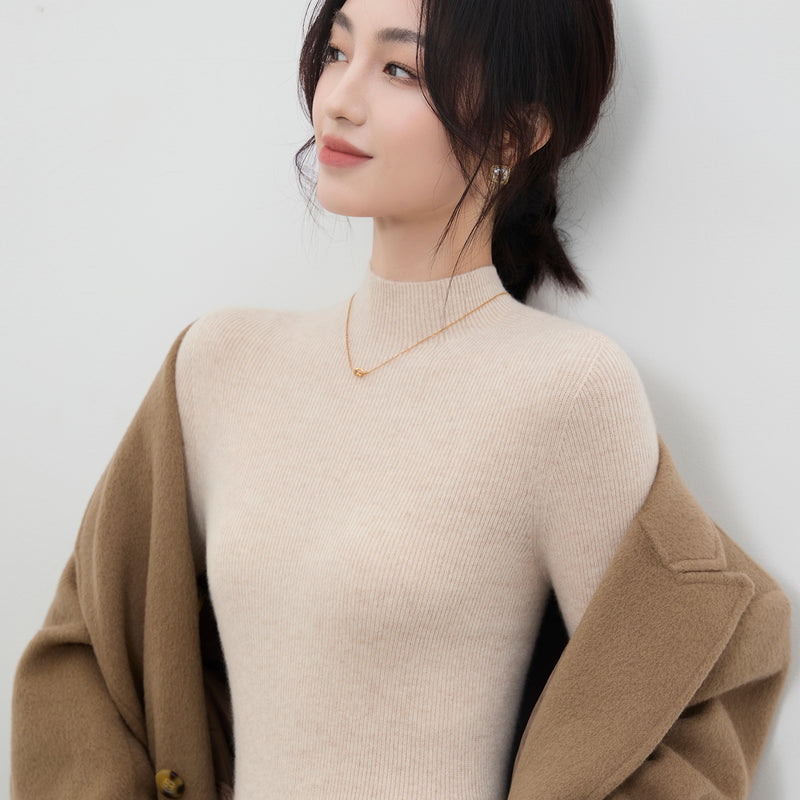 French-style high-neck knitwear, new seamless slim-fit base layer sweater for autumn and winter women.