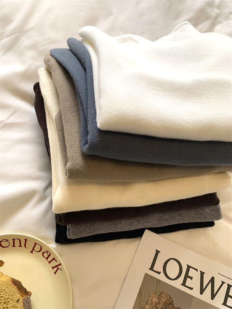 Soft and fluffy cashmere-feel high-neck knitted base layer sweater for women in spring, autumn and winter, with fleece lining, solid color, pullover sweater.