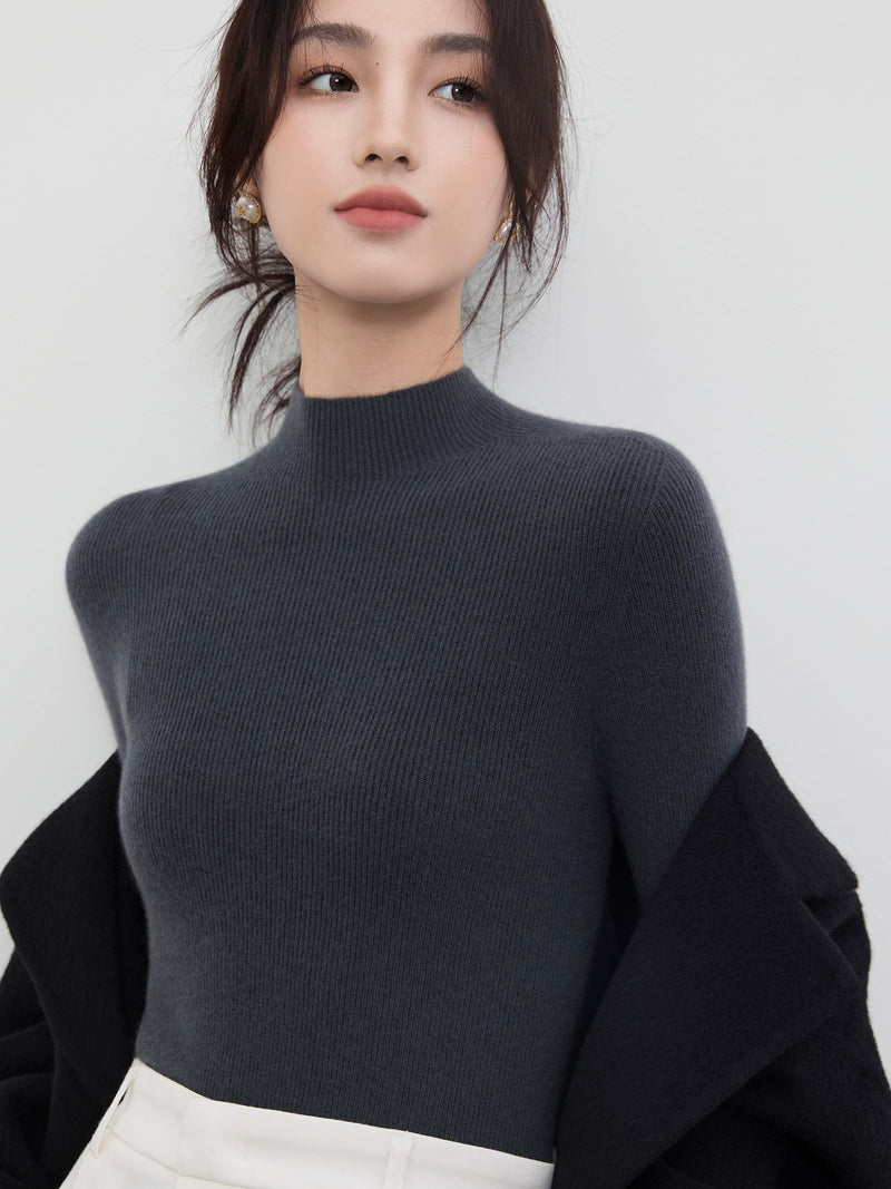 French-style high-neck knitwear, new seamless slim-fit base layer sweater for autumn and winter women.
