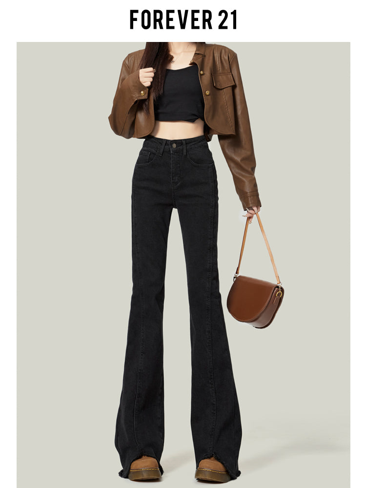 Retro American style high-waisted nano gray flared jeans for women, slimming, platform, floor-length trousers