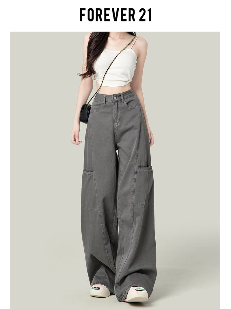 American-style wide-leg cargo pants, new retro high-waisted straight leg jeans for women.