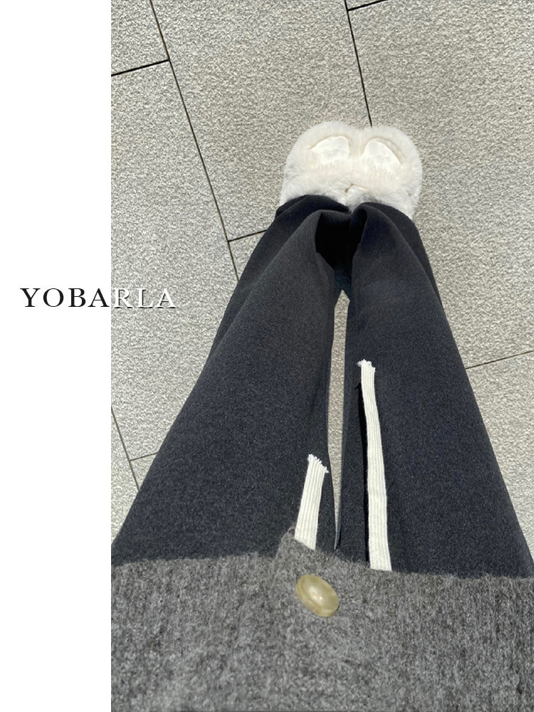 Women's Casual Straight Leg Wide-Leg Pants for Autumn and Winter, Fleece Lined, Plus Size, Loose Fit, Slimming for Pear-Shaped Figures