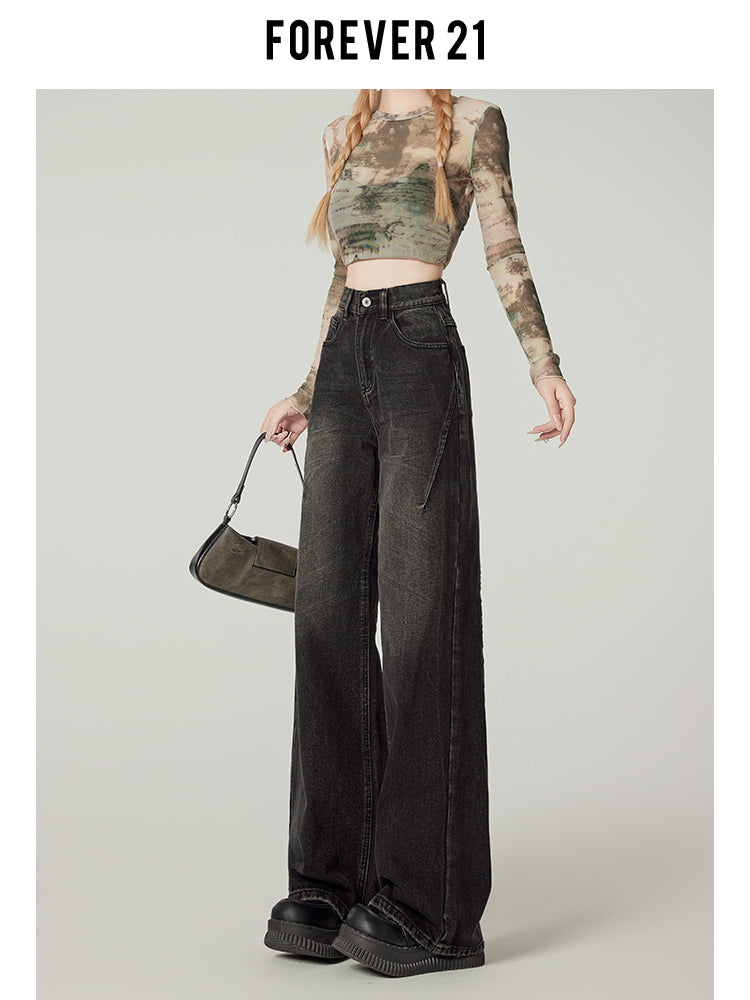 American retro high-waisted wide-leg jeans for women, sexy black loose-fitting slim-fit pear-shaped straight leg pants