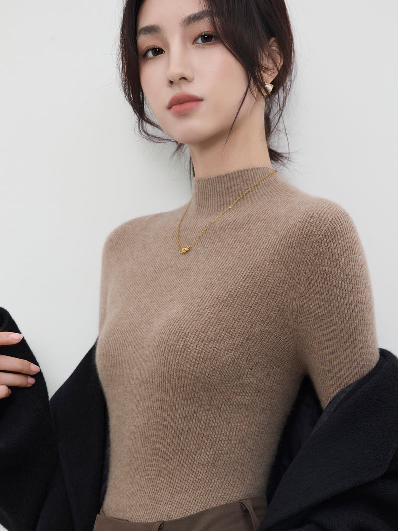 French-style high-neck knitwear, new seamless slim-fit base layer sweater for autumn and winter women.