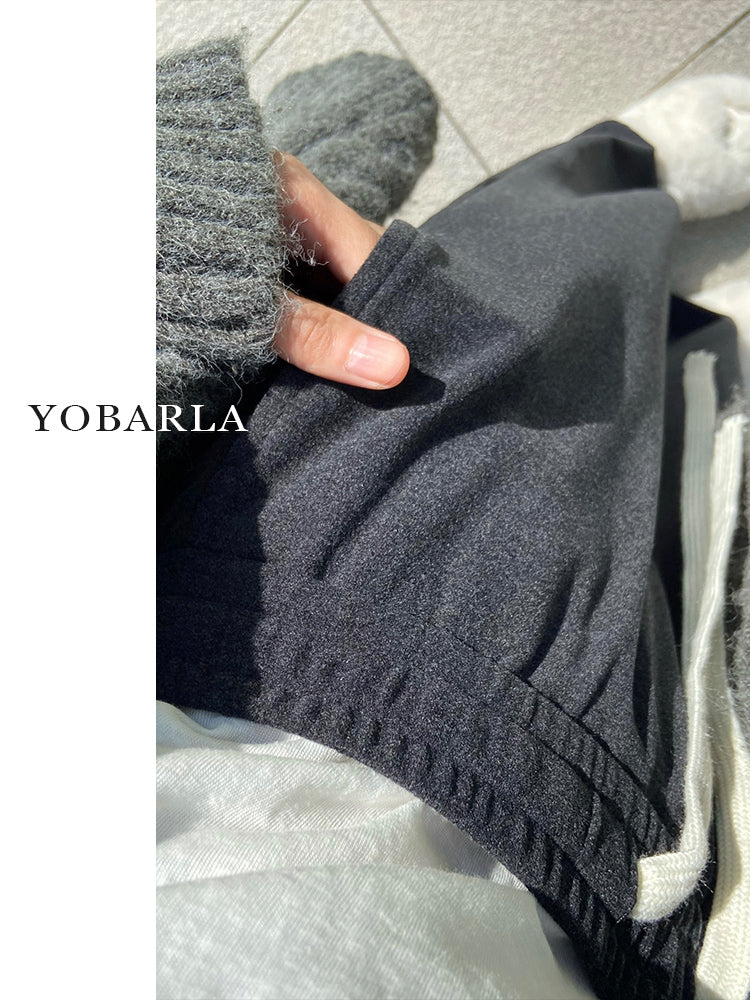 Women's Casual Straight Leg Wide-Leg Pants for Autumn and Winter, Fleece Lined, Plus Size, Loose Fit, Slimming for Pear-Shaped Figures