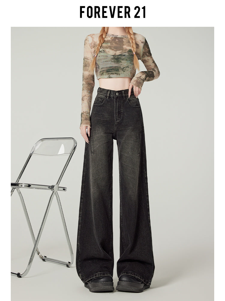 American retro high-waisted wide-leg jeans for women, sexy black loose-fitting slim-fit pear-shaped straight leg pants
