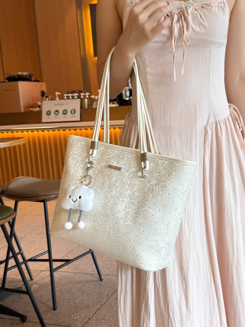 Original women's tote bag, new style, large capacity, embroidered commuter handbag, underarm shoulder bag, suitable for adults and teenagers.