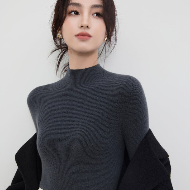 French-style high-neck knitwear, new seamless slim-fit base layer sweater for autumn and winter women.