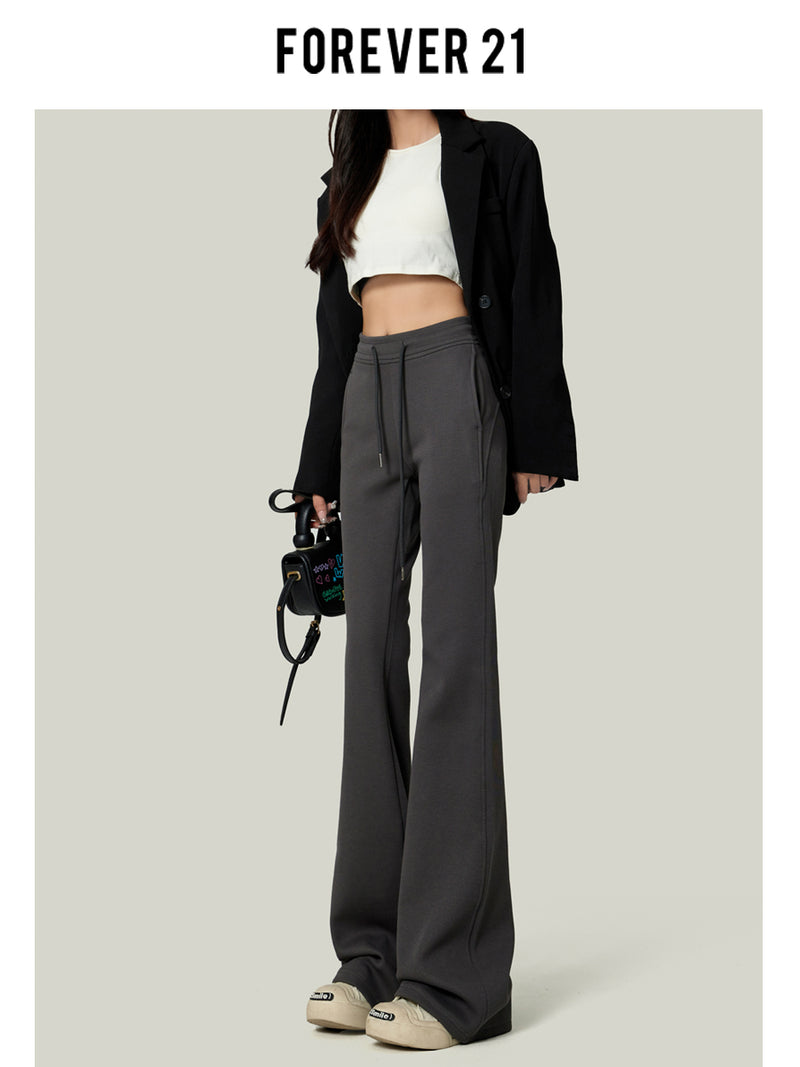 American retro gray flared sweatpants for women, spring/summer style, floor-length, sporty, casual, yoga pants