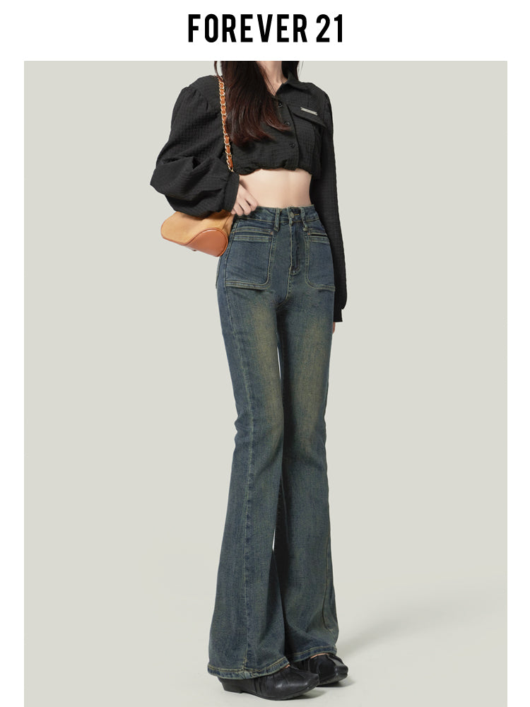 Women's Black Flared Jeans, 2020 New Style, High-Waisted, Stretch, Horse-Shaped Pants