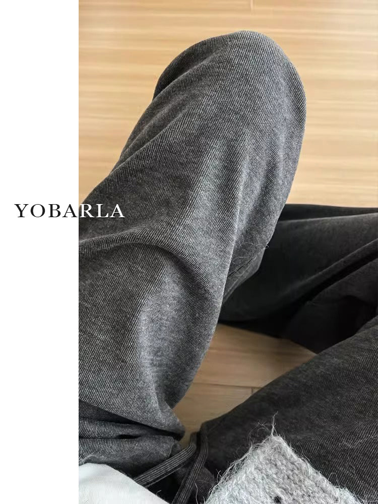 Women's casual winter fleece-lined straight leg pants, plus size, loose fit, drape, flattering for pear-shaped figures.