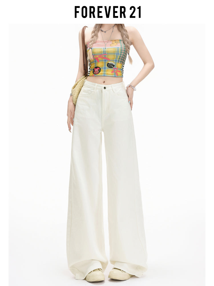 Stylish black high-waisted wide-leg jeans for women with pear-shaped figures, loose-fitting straight leg.