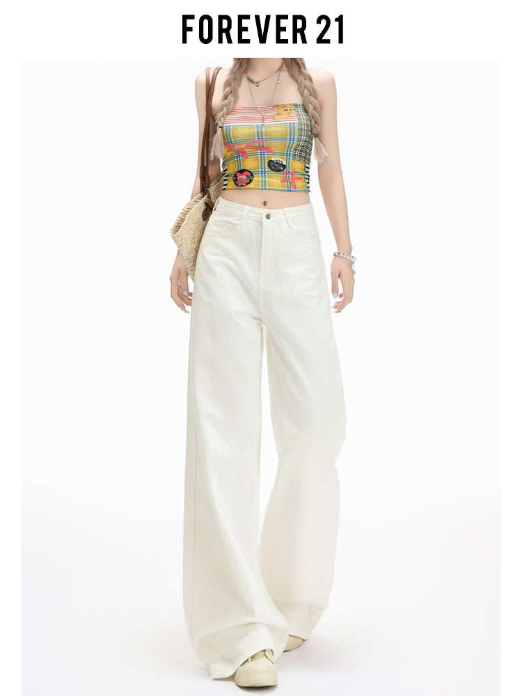 Stylish black high-waisted wide-leg jeans for women with pear-shaped figures, loose-fitting straight leg.