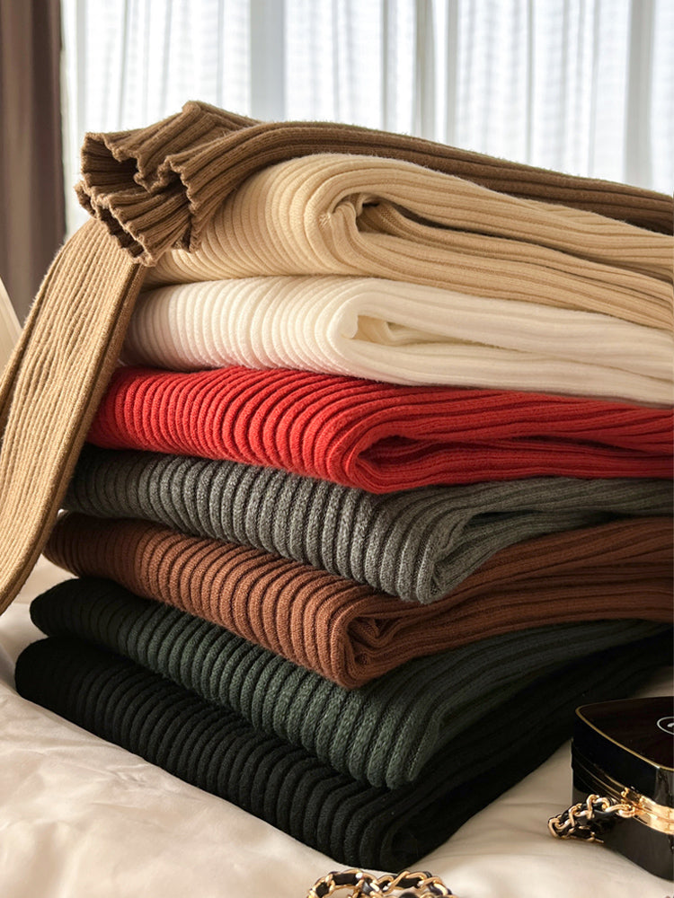 Women's high-neck sweater, new autumn and winter style, mid-neck base layer, high-end slim-fit knit top.