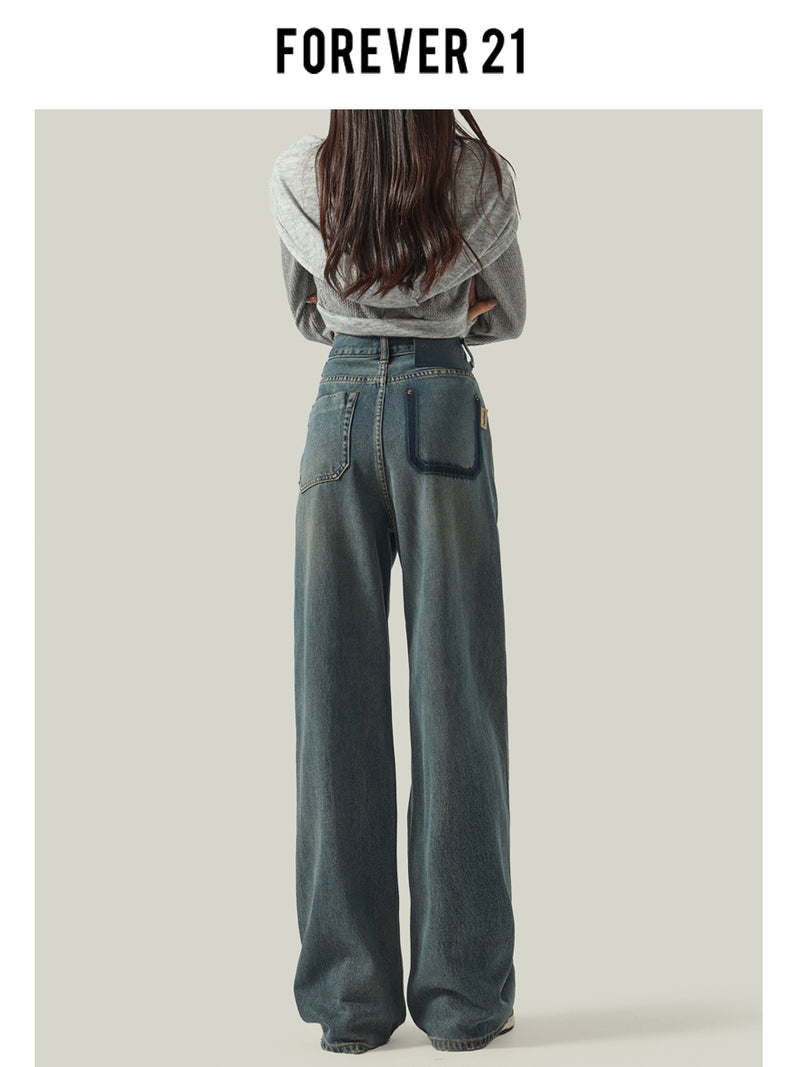 Cement gray straight leg jeans for women, new style, retro Hong Kong style, slimming, drapey wide leg pants