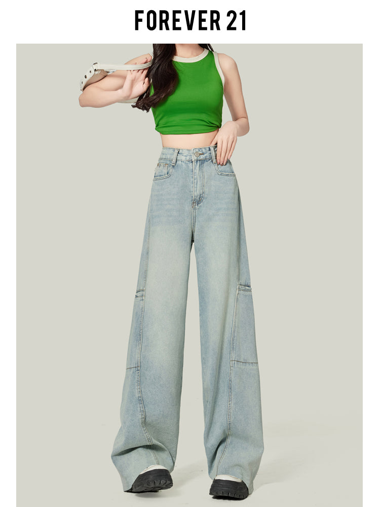 American-style wide-leg cargo pants, new retro high-waisted straight leg jeans for women.