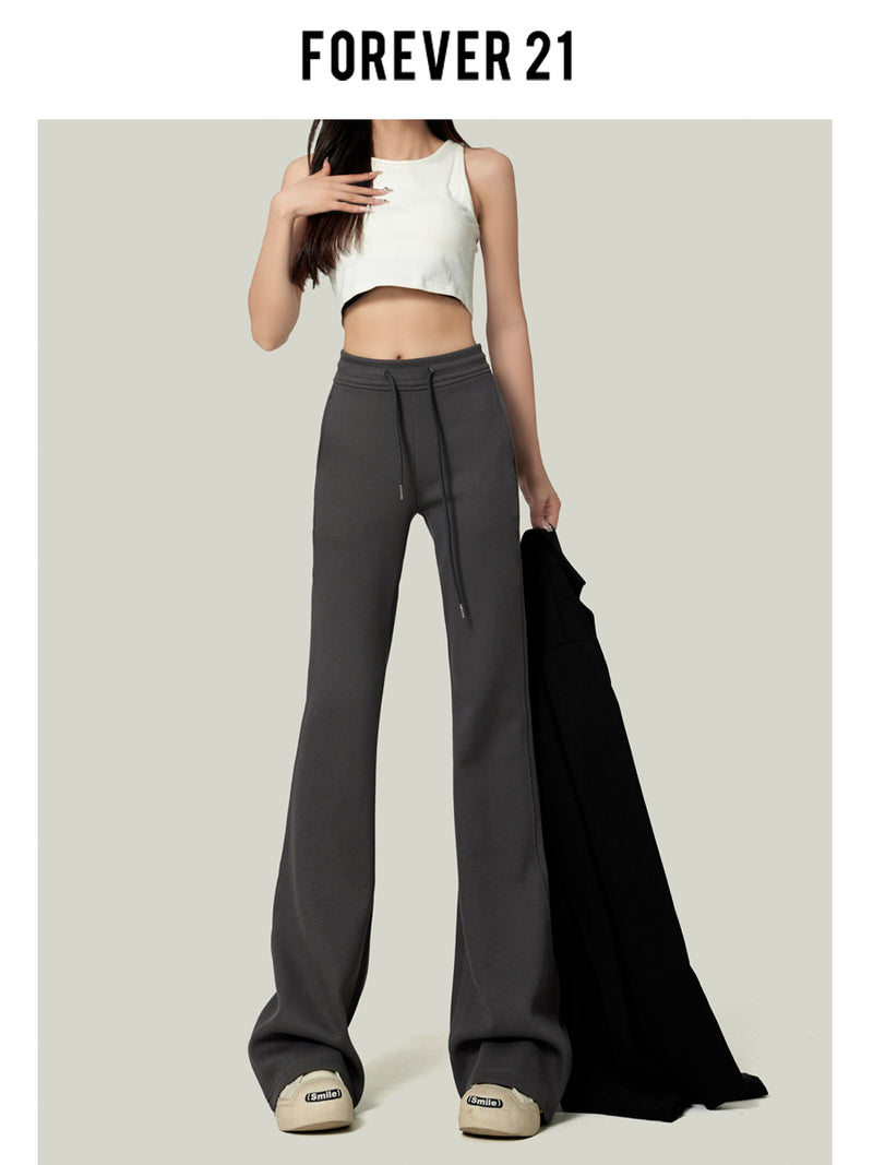 American retro gray flared sweatpants for women, spring/summer style, floor-length, sporty, casual, yoga pants