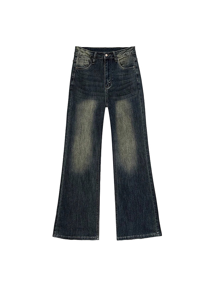 Retro blue flared jeans for women, autumn and winter, fleece-lined and thickened, plus size, loose fit, slimming, pear-shaped figure, long pants.