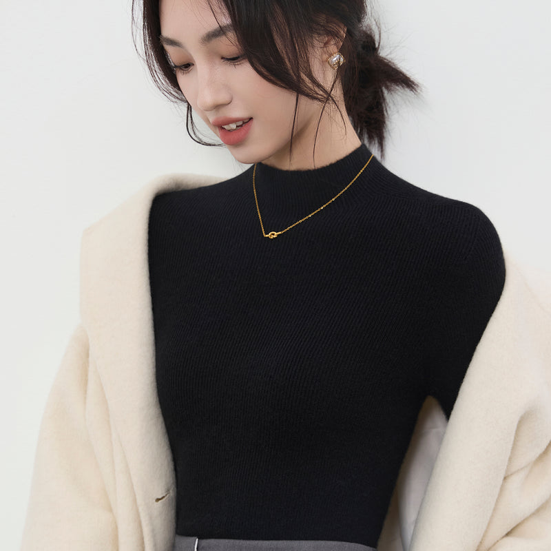 French-style high-neck knitwear, new seamless slim-fit base layer sweater for autumn and winter women.