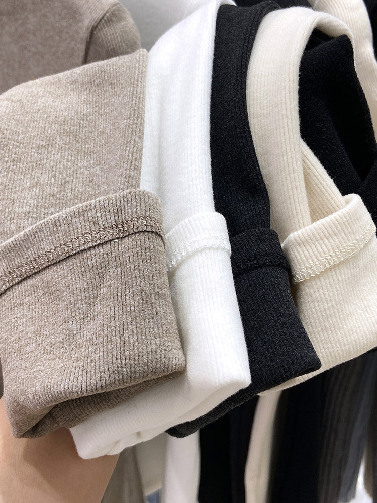 New autumn/winter style high-neck mousse cashmere long-sleeved base layer top for women, brushed fleece inner layer, high-end fleece-lined top