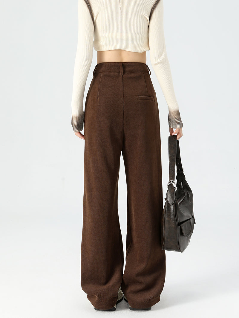 Maillard dark brown corduroy pants, new autumn/winter style, high-waisted, short-leg brown, casual pants.