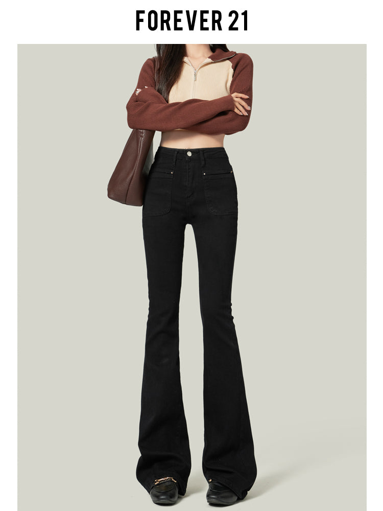 Women's Black Flared Jeans, 2020 New Style, High-Waisted, Stretch, Horse-Shaped Pants