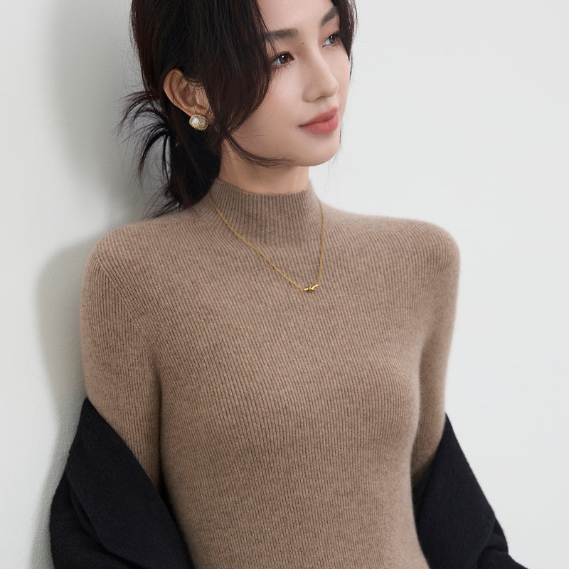 French-style high-neck knitwear, new seamless slim-fit base layer sweater for autumn and winter women.
